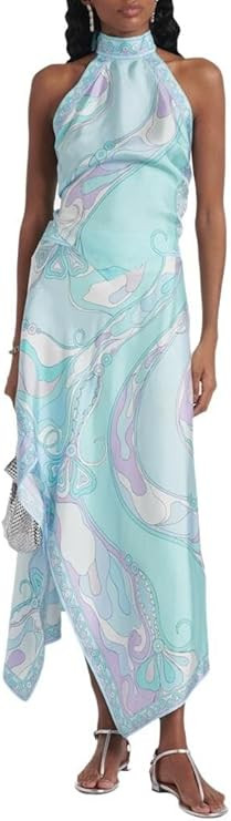 Wuitrie Two Piece Skirt Set for Women Summer Fashion Printed Satin Hanging Backless Top Irregular... | Amazon (US)