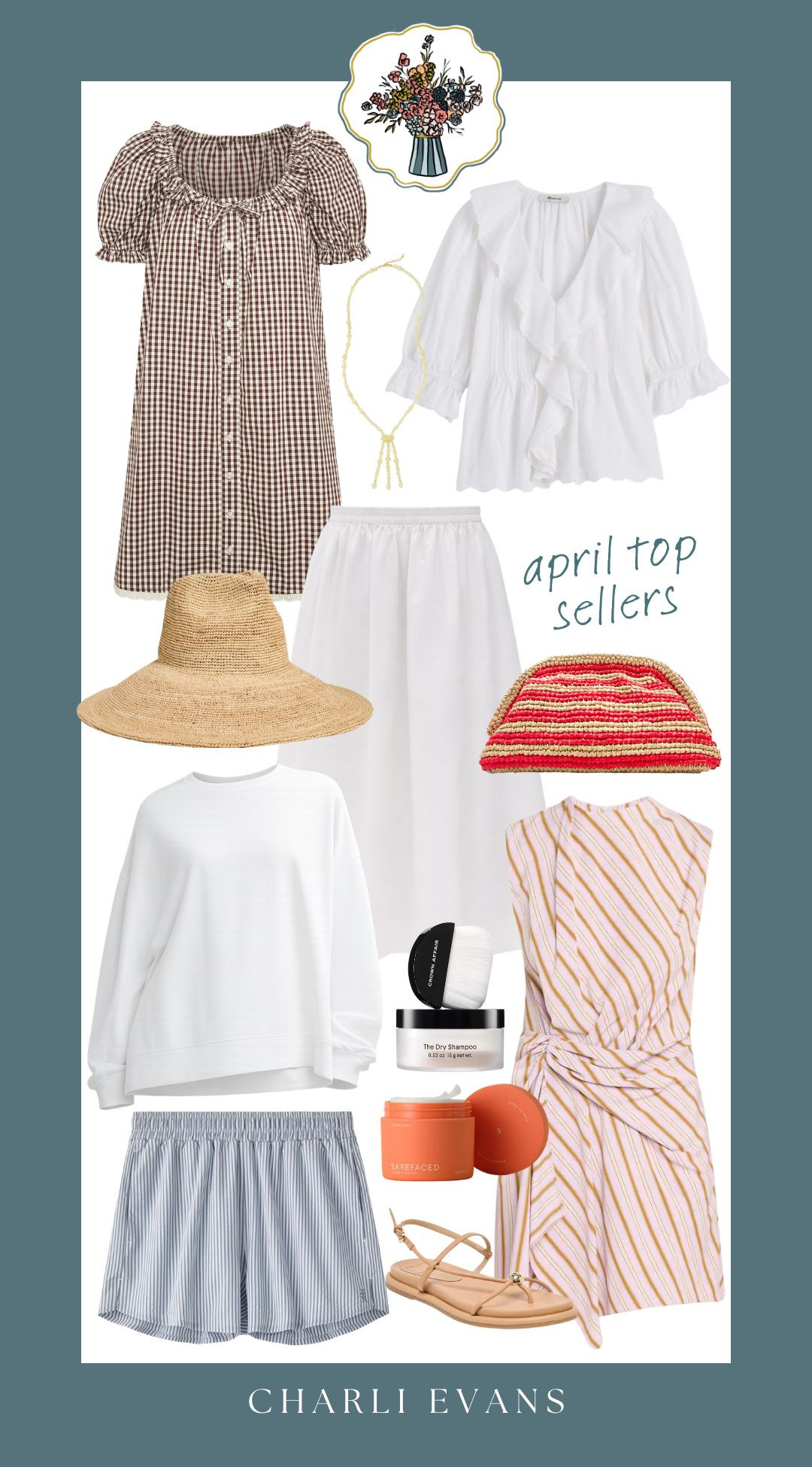 april top sllers 💫 these pieces are all ones that i own and love, and am so excited you love them just as much! this chocolate gingham dress is the perfect throw on and go mini, and is perfect for travel days. love this yellow beaded necklace to pair with your favorite white tops and dresses this summer. this wide brim hat will be your new favorite for beach days and this dry shampoo power is the best of the best. 

 #LTKSeasonal