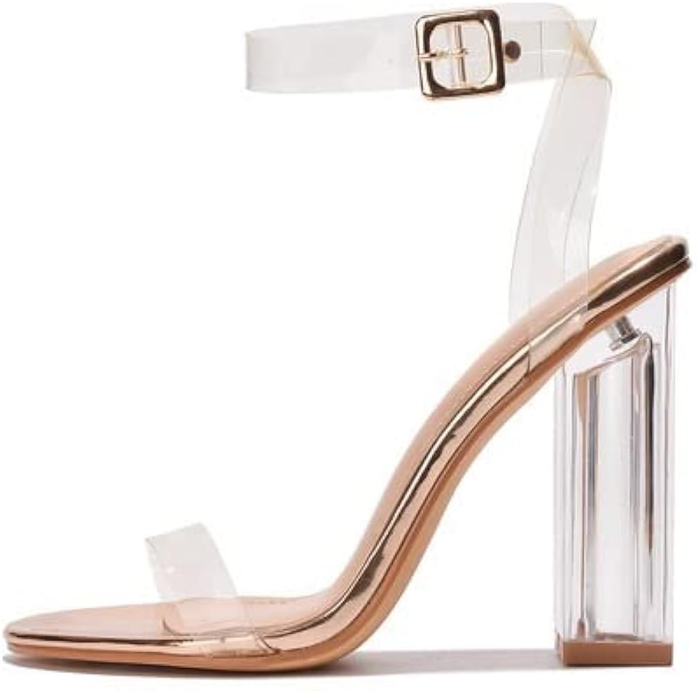 Cape Robbin Maria-2 Clear Chunky Block High Heels for Women, Transparent Strappy Open Toe Shoes H... | Amazon (US)