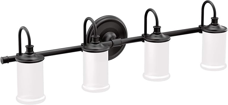 Moen YB6464BL Belfield 4-Light Dual-Mount Bath Bathroom Vanity Light Fixture with Frosted Glass, ... | Amazon (US)