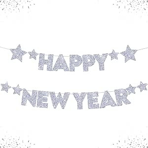 KatchOn, Glitter Happy New Year Banner Silver - Pre-Strung, 10 Feet - No DIY | Happy New Year Sig... | Amazon (US)