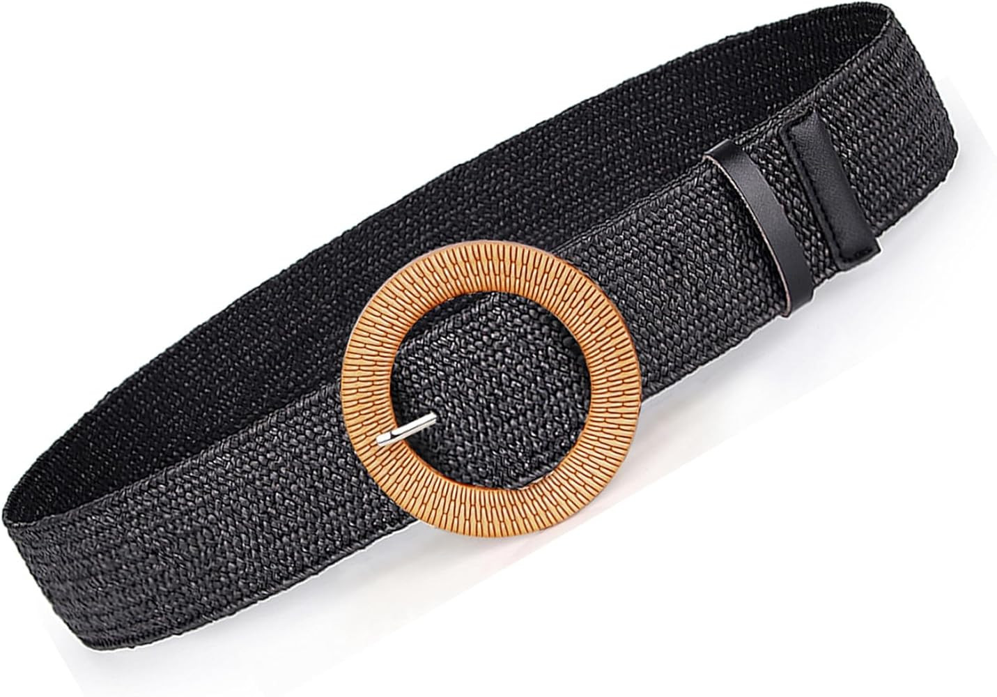 Women Belts For Dresses, Elastic Straw Rattan Waist Band With Large Buckle | Amazon (US)