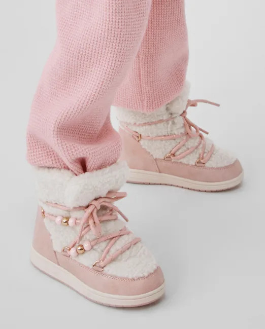 Toddler Girls Sherpa Bungee Booties - pink | The Children's Place