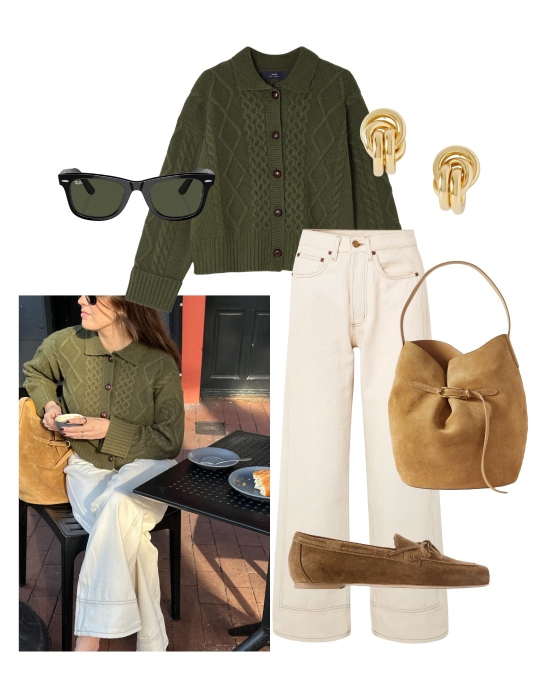 September + denim + Net-a-Porter = the dream outfit equation. Wearing a beautifully cosy cable knit cardigan in my favourite shade of olive green, with white denim and tan suede

#LTKautumn #LTKstyletip #LTKjeans