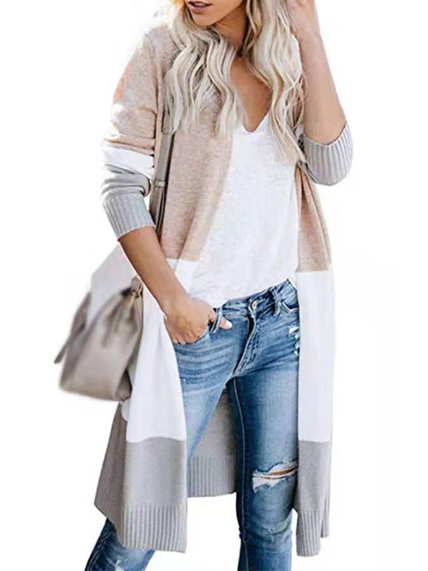 Women's Knitted Long Sleeve Cardigans Open Front Casual Boho Sweater - Walmart.com | Walmart (US)