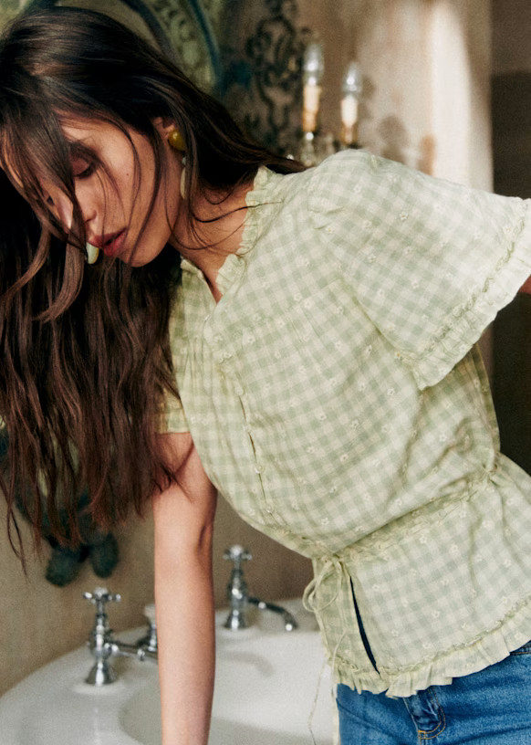 Shenali Shirt - Sun-embroidered Vichy - Organic Cotton - Sézane | Sezane Paris - US
