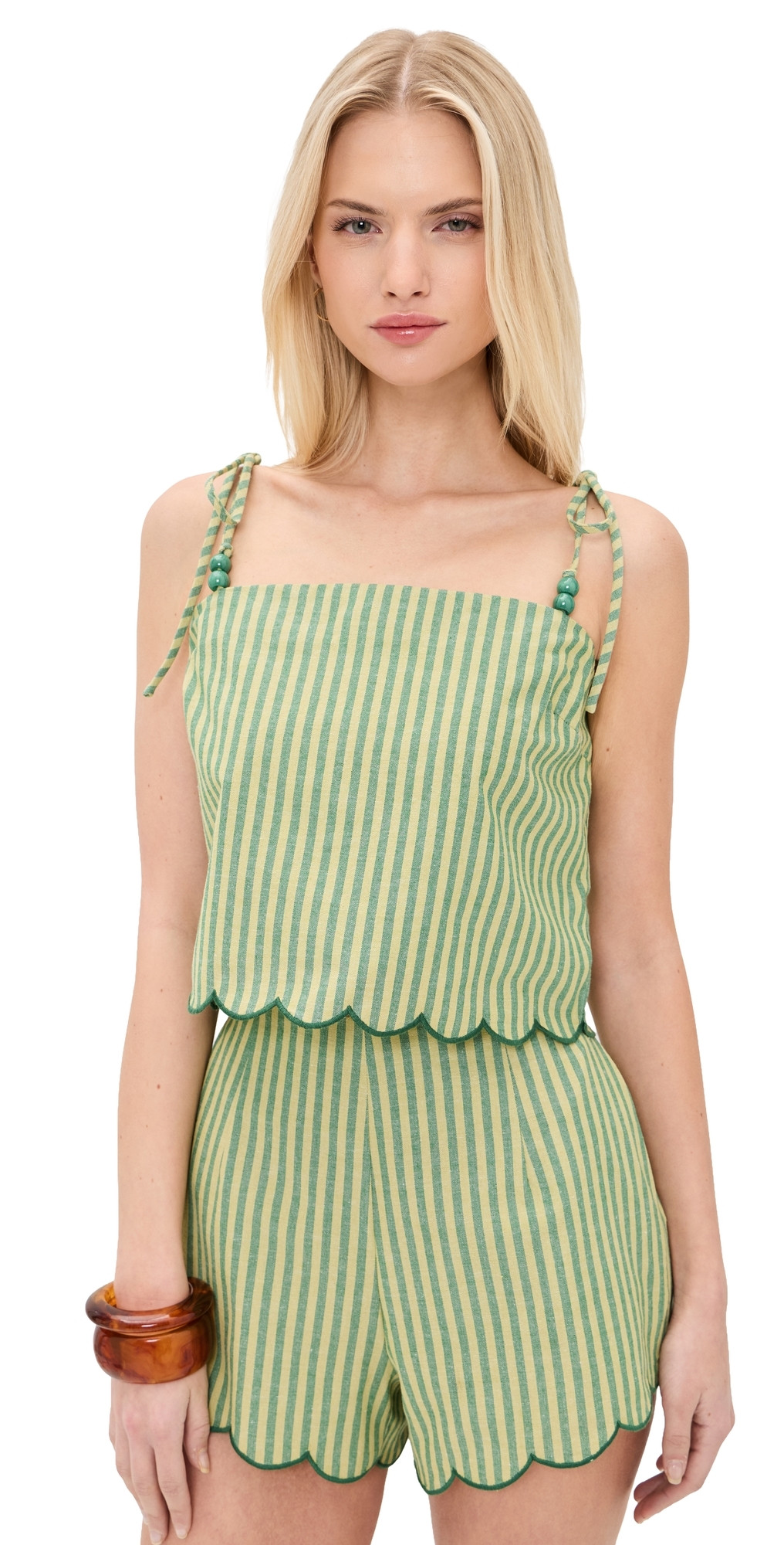 MINKPINK Capri Tie Shoulder Cami Green Stripe L | Shopbop