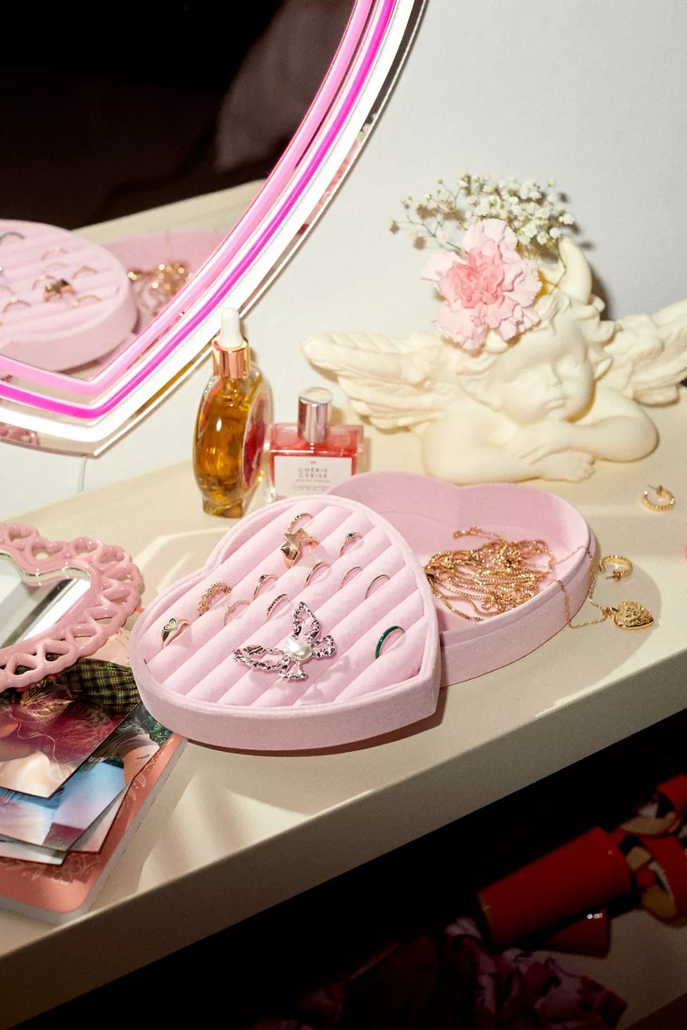 Heart Flocked Trinket Box | Urban Outfitters (US and RoW)