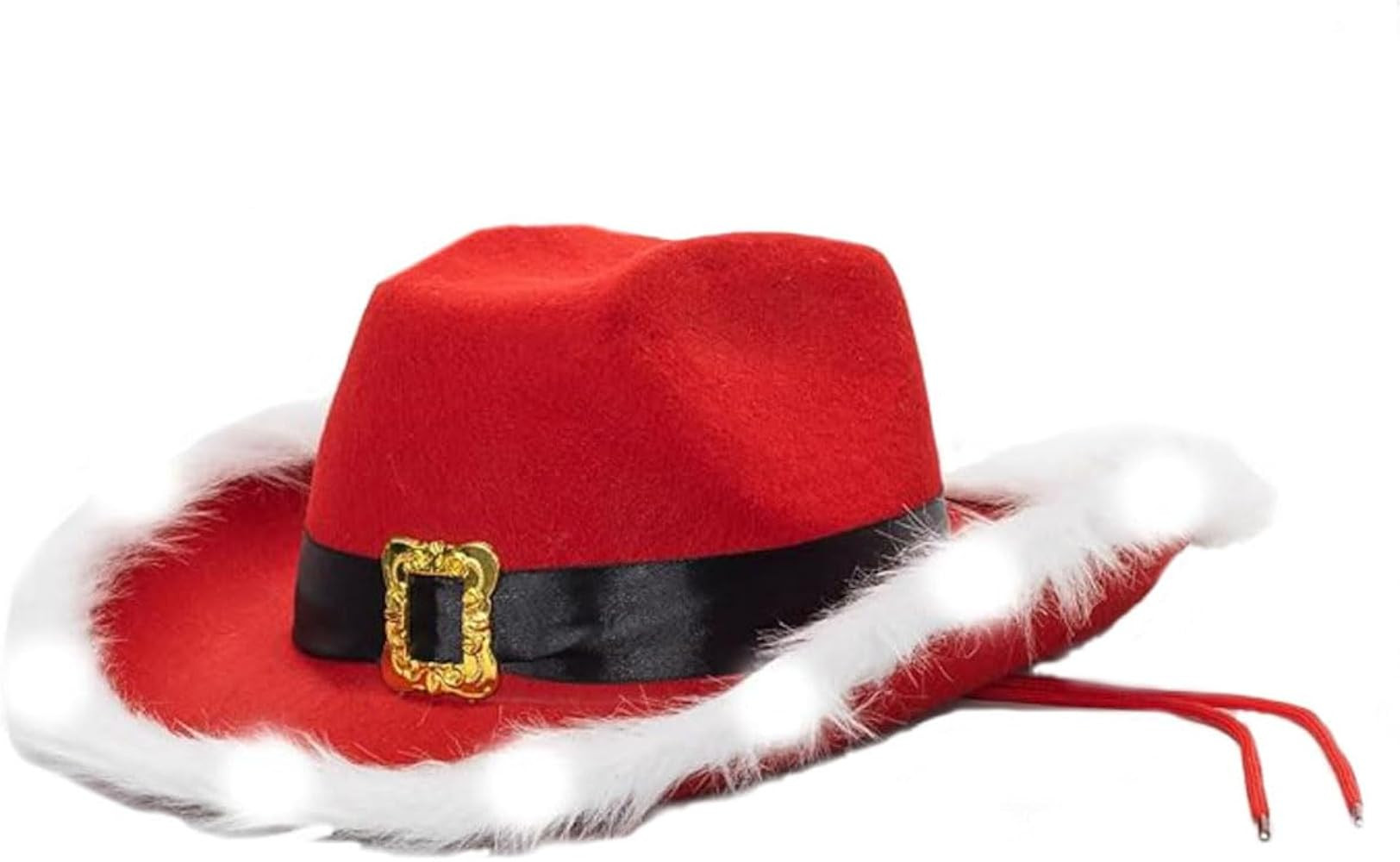 Christmas Feather Cowboy Hat - Women Men Red LED Christmas Cowboy Hat Santa Claus Trimmed Lights ... | Amazon (US)
