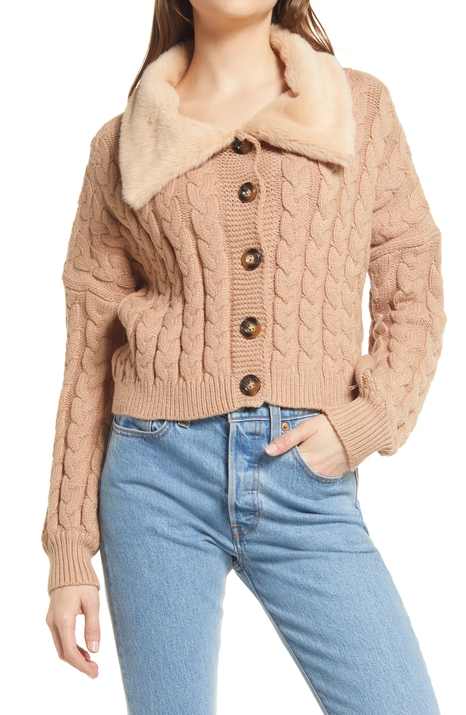 4SI3NNA Ainsley Faux Fur Collar Cardigan | Nordstrom | Nordstrom