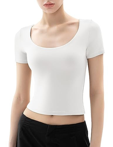 PUMIEY T Shirt for Women Short Sleeve Slim Fit Tops Scoop Neck Sexy Tee Women Clothing Splashed White X-Small | Amazon (US)