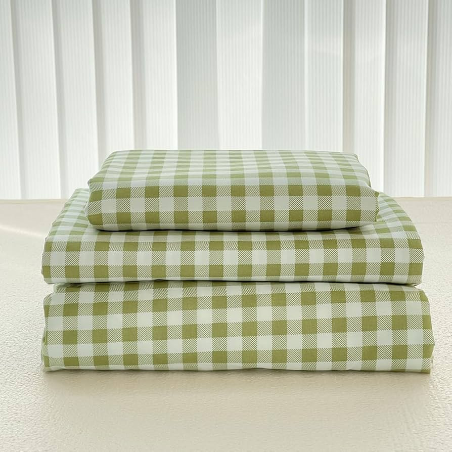 NSNLGSGC Sage Green Gingham Queen Sheet Set, Soft Brushed Microfiber Plaid Queen Bed Sheets, 4-Pi... | Amazon (US)