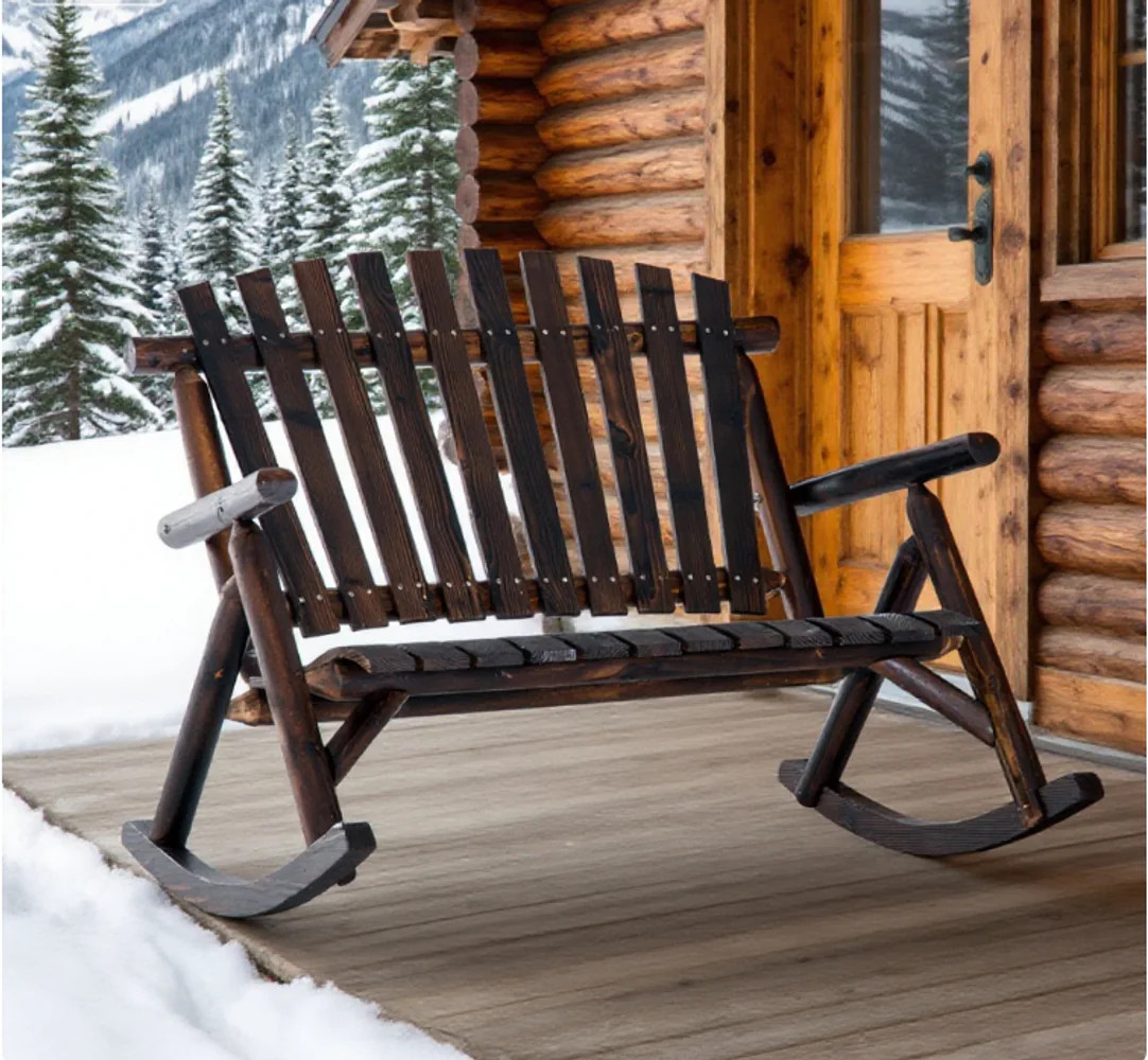Blisstyle Adirondack Rocking Chair Outdoor Wooden Rocking Chair Double Person Rustic Adirondack Rocker Outdoor Patio Chairs one_size | PC5 | Lowe's