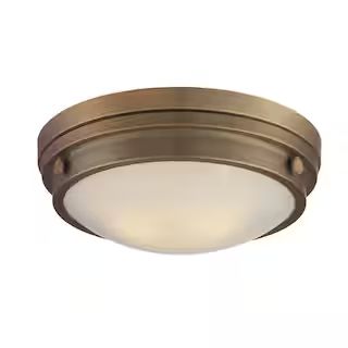 Savoy House Lucerne 13.25 in. W x 4.75 in. H 2-Light Warm Brass Flush Mount Ceiling Light with Gl... | The Home Depot