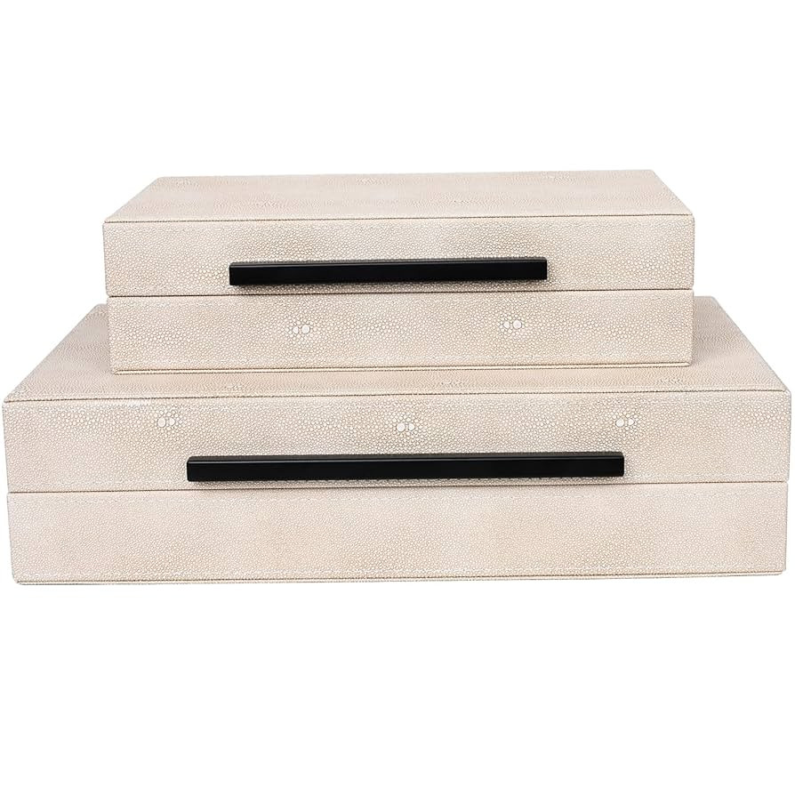 Large Decorative Storage Box with Lid - Modern Ivory Shagreen Leather Jewelry Organizer Box, Stac... | Amazon (US)