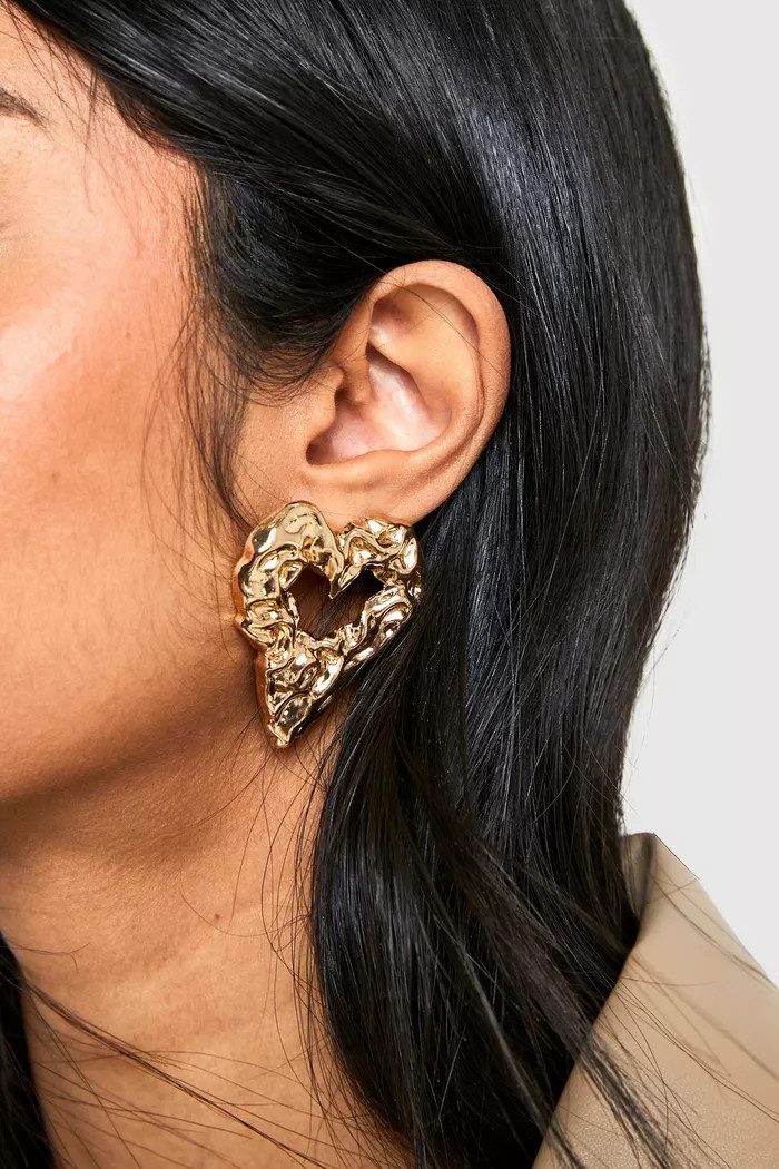Textured Heart Cut Out Earrings | boohoo (US & Canada)