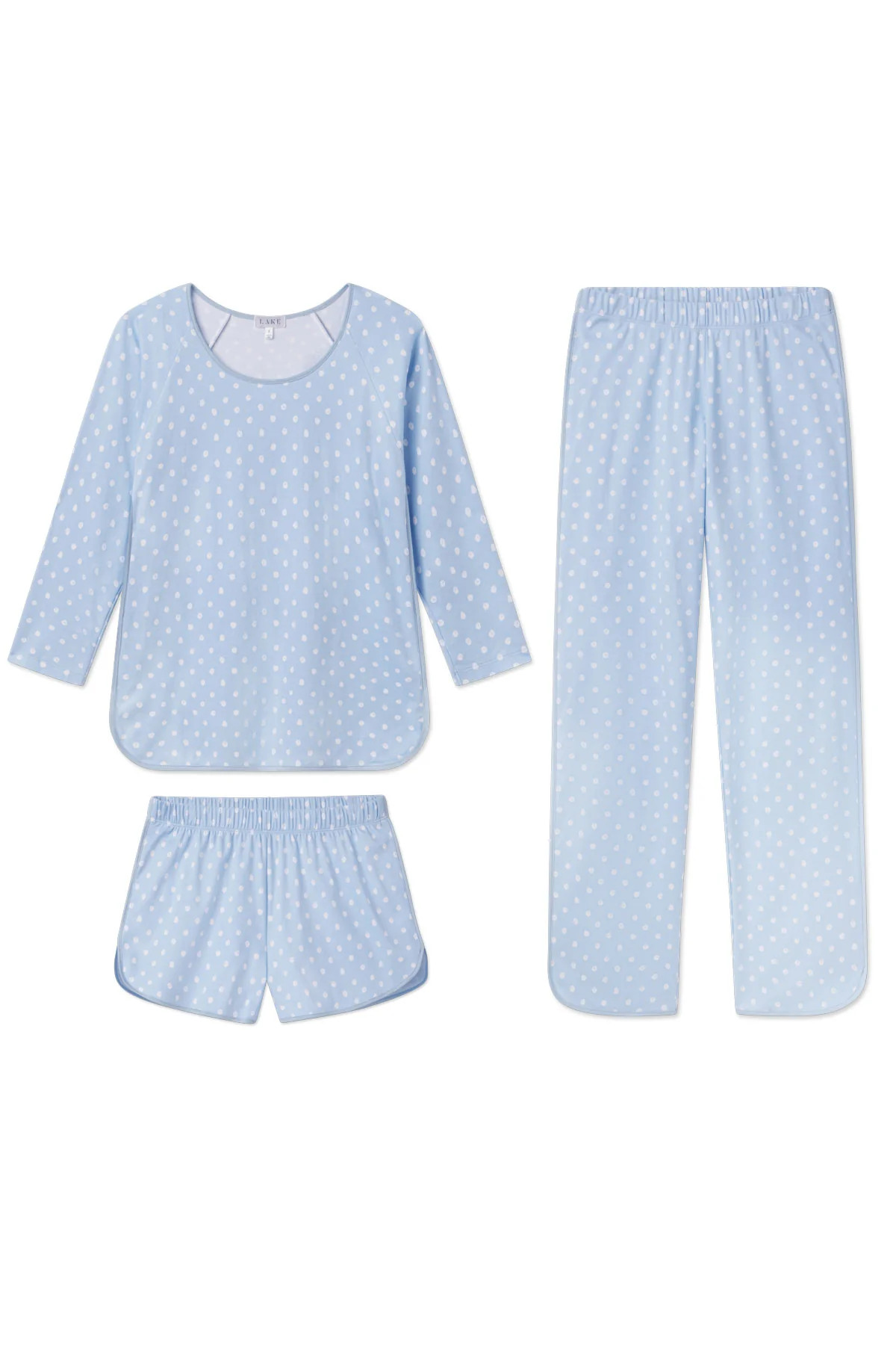 Pima Long Sleeve Bundle in French Blue Brushed Dot | Lake Pajamas