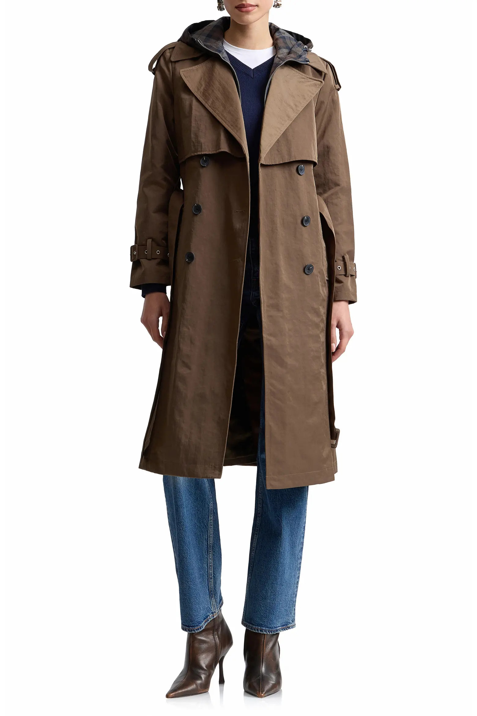 Crinkled Nylon Trench Coat with Hooded Bib Inset (Women) | Nordstrom | Nordstrom