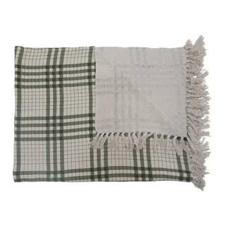 3R Studios Soft and Cozy Grey Colored Woven Recycled Cotton Blend Printed Plaid Decorative Throw ... | The Home Depot