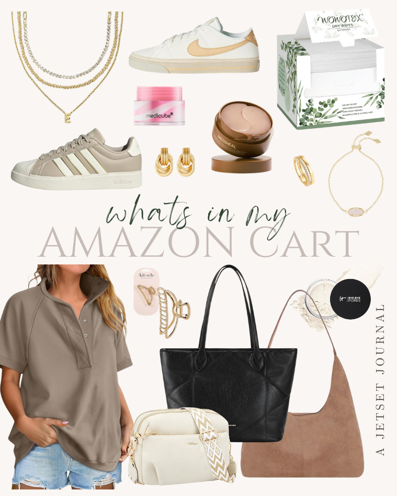 Guess what’s in my Amazon Cart this week? Here’s a sneak peek! I added this ANRABESS sweatshirt and a HILAEX crossbody bag to my cart because I know they fit my style. I also plan to check out this roomy and stylish Missnine tote bag. People are recommending Kendra Scott’s chain bracelet and BaubleBar's initial necklace, so they're here, too.

#LTKSeasonal #LTKSaleAlert #LTKTravel
 

 