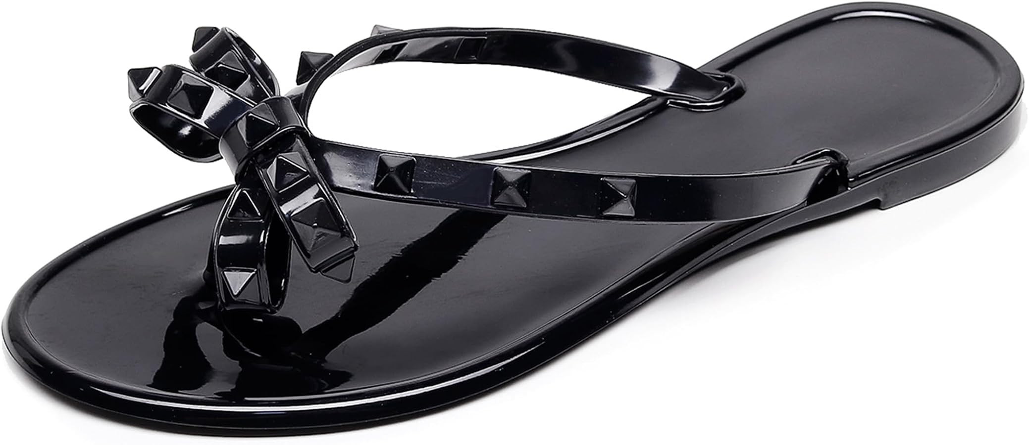 Studded Jelly Shoes for Womens Bow Flip Flops Jellies Sandals Flat Black Summer Beach Thong with ... | Amazon (US)