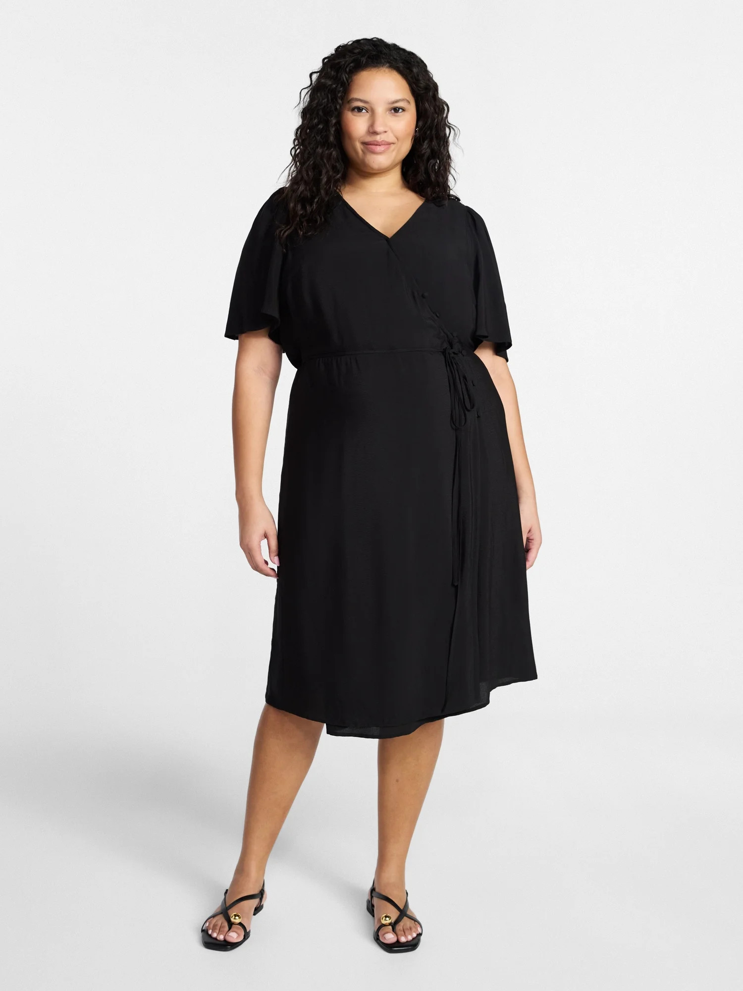 Terra & Sky Women's Plus Size Midi Wrap Dress with Elbow Sleeves, Sizes 0X-5X | Walmart (US)