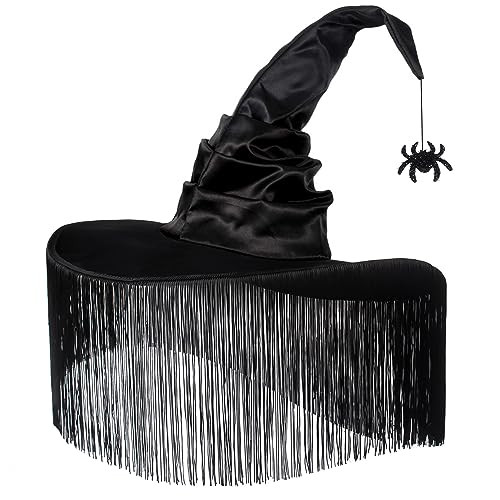 JUSTOTRY Witch Hat for Women - Halloween Women Costume Black Witches Hats with Dangle Fringe for Hallowee Decor Accessories Hocus Pocus Party Favor | Amazon (US)