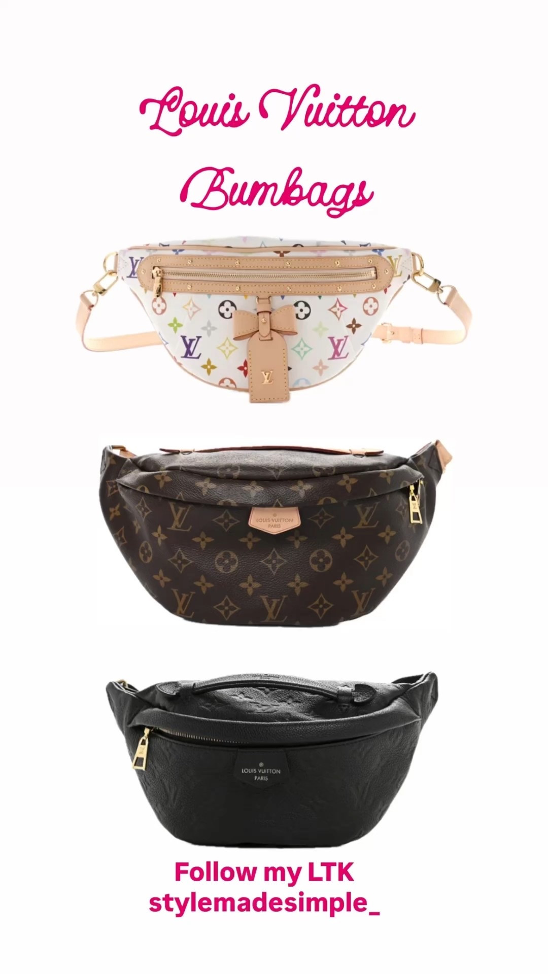 Louis Vuitton bumbags , Louis Vuitton Fanny pack belt bag for traveling , belt bag for traveling , luxury Louis Vuitton bumbag , Louis Vuitton black earlier, LOUIS VUITTON Empreinte BumBag Black, 
LOUIS VUITTON LV X TM Monogram Multicolor High Rise Bumbag White

#LTKOver40 #LTKSaleAlert #LTKTravel