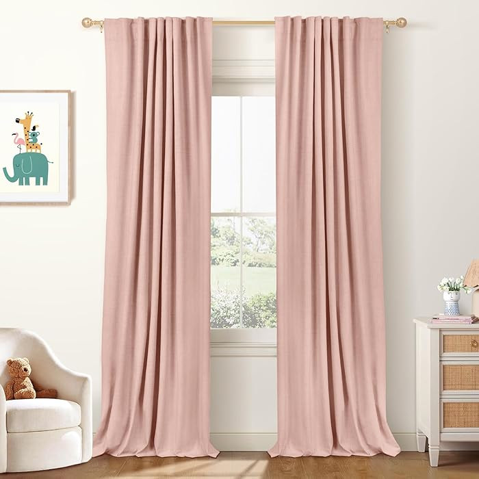 100% Blackout Shield Linen Blackout Curtains for Bedroom 120 Inches Long, Back Tab/Rod Pocket Liv... | Amazon (US)