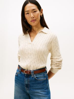 Open Placket Cable Knit Sweater Polo | Tommy Hilfiger | Tommy Hilfiger (US)