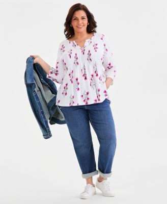 Style & Co Plus Size Pintucked Split-Neck 3/4-Sleeve Top, Macy's Exclusive - Macy's | Macy's