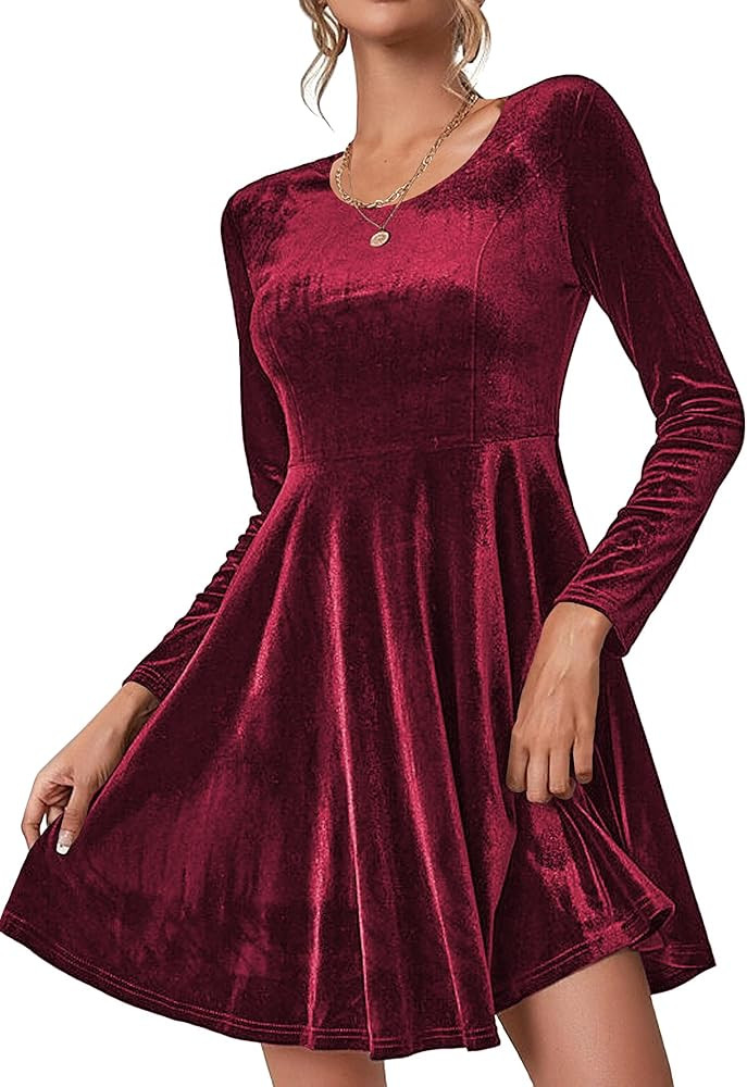Zeagoo Samtkleid Damen Langarm Abendkleid Weihnachtskleid Rundhals Partykleid Festliche Kleider K... | Amazon (DE)