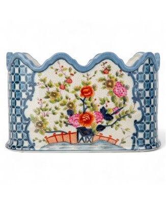 GARDEN TRELLIS FLORAL SCALLOPED PORCELAIN PLANTER/CACHEPOT -12'' X 7.5''H | eBay US