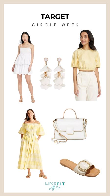 Target Circle Week brings you the perfect blend of sunny skies and chic styles. From flirty white tiered dresses to breezy yellow midi numbers, these outfits scream summer fun. Accessorize with statement earrings, a crisp white handbag, and trendy sandals to complete the look. Don’t miss out on the joy of dressing up for the season—head over to Target and spin the style wheel! #TargetStyle #SummerVibes #FashionFinds

#LTKxTarget #LTKSeasonal #LTKstyletip