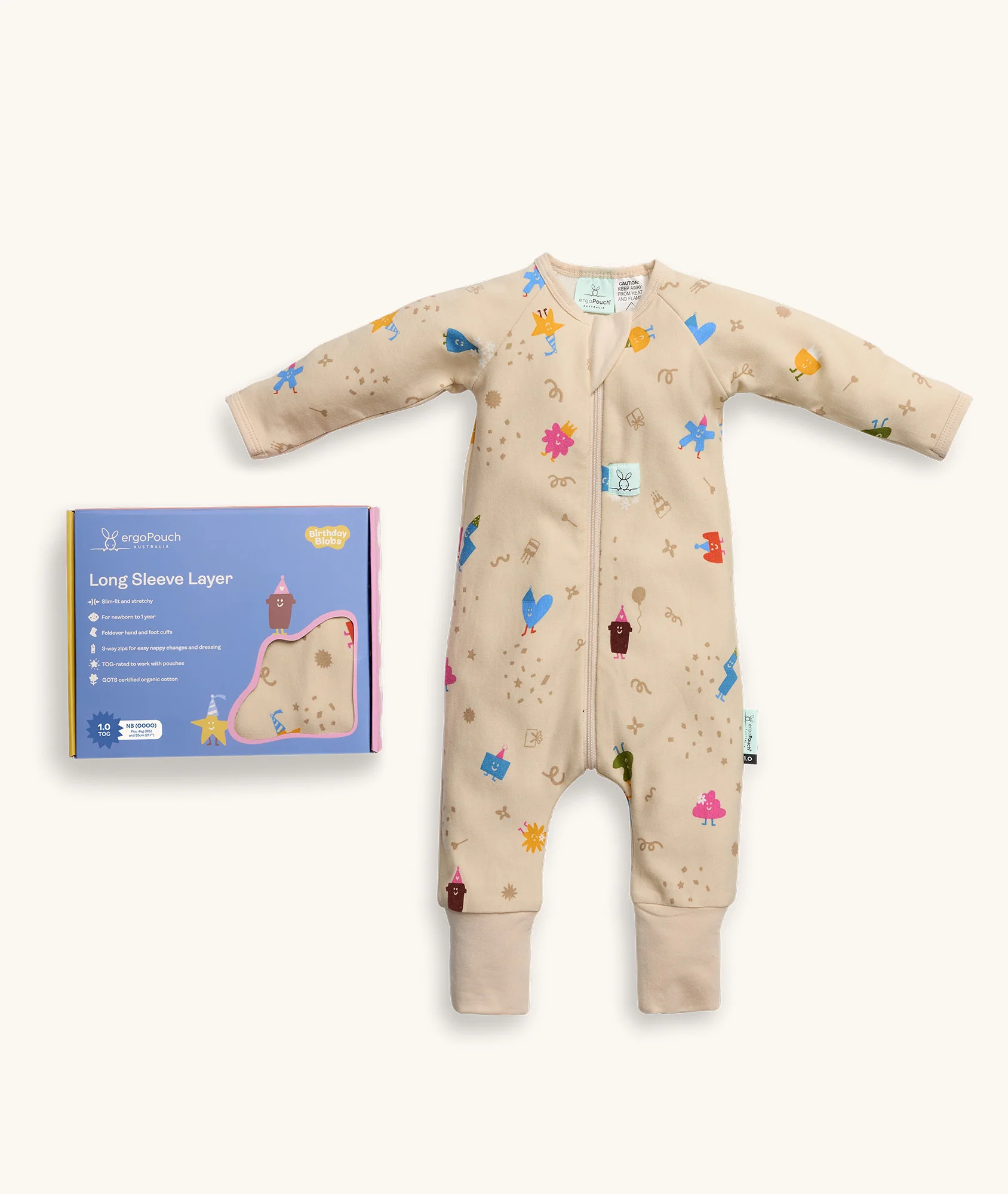 Long Sleeve Romper 1.0 TOG Birthday Blobs | ergoPouch