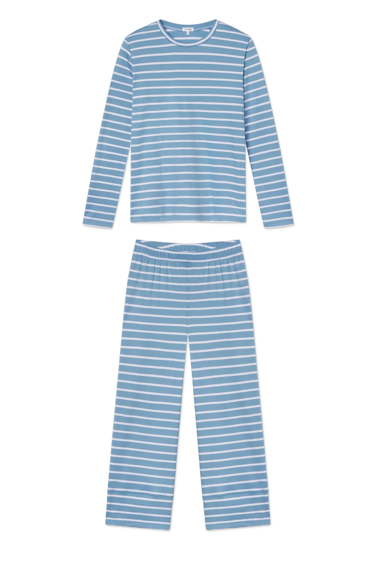 Pima Crew Long Sleeve Wide Leg Pajama Set in Sandstone Wreath | Lake Pajamas