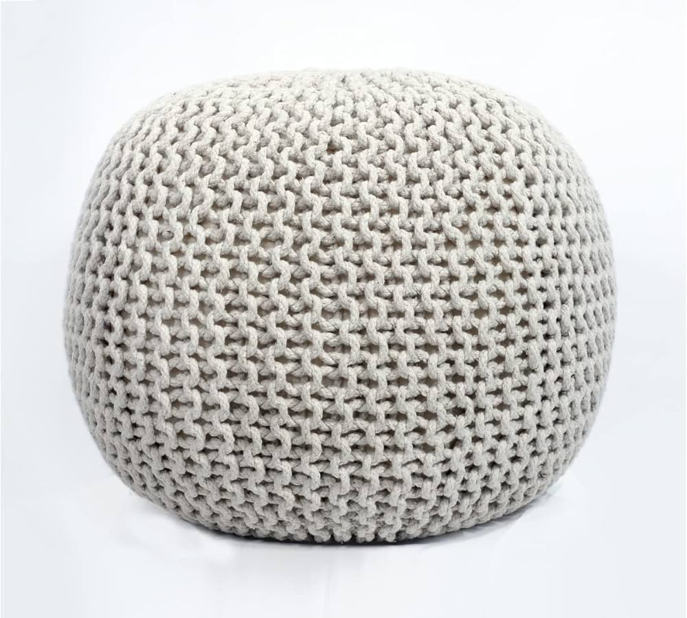 FRELISH DECOR Round Pouf Ottoman Hand Knitted 100% Cotton Pouf Foot Stool - Knitted Bean Bag - Fl... | Amazon (US)