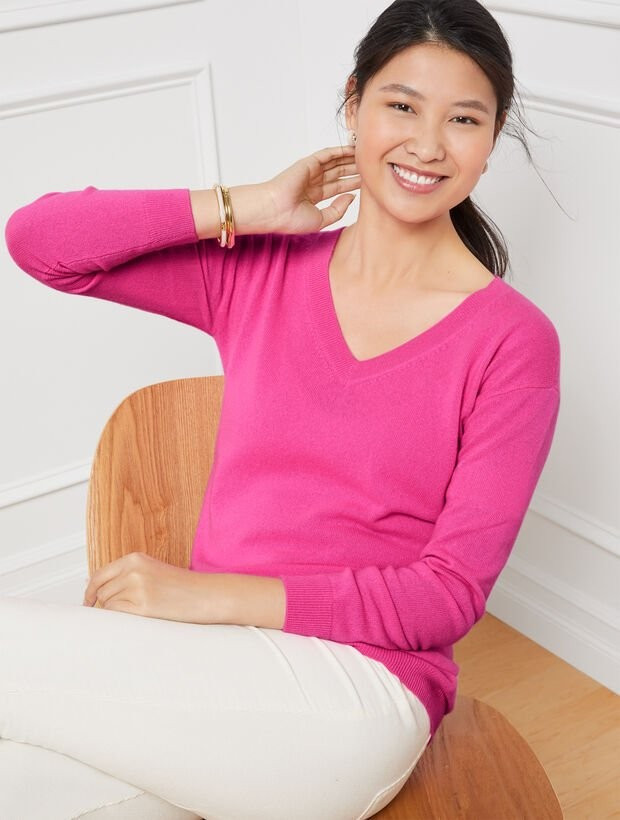 Cashmere Drop Shoulder V-Neck Sweater | Talbots