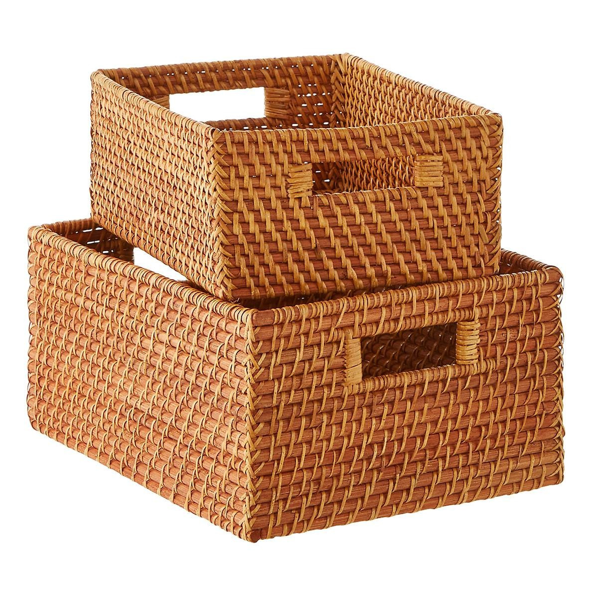 Copper Rattan Storage Bins with Handles | The Container Store