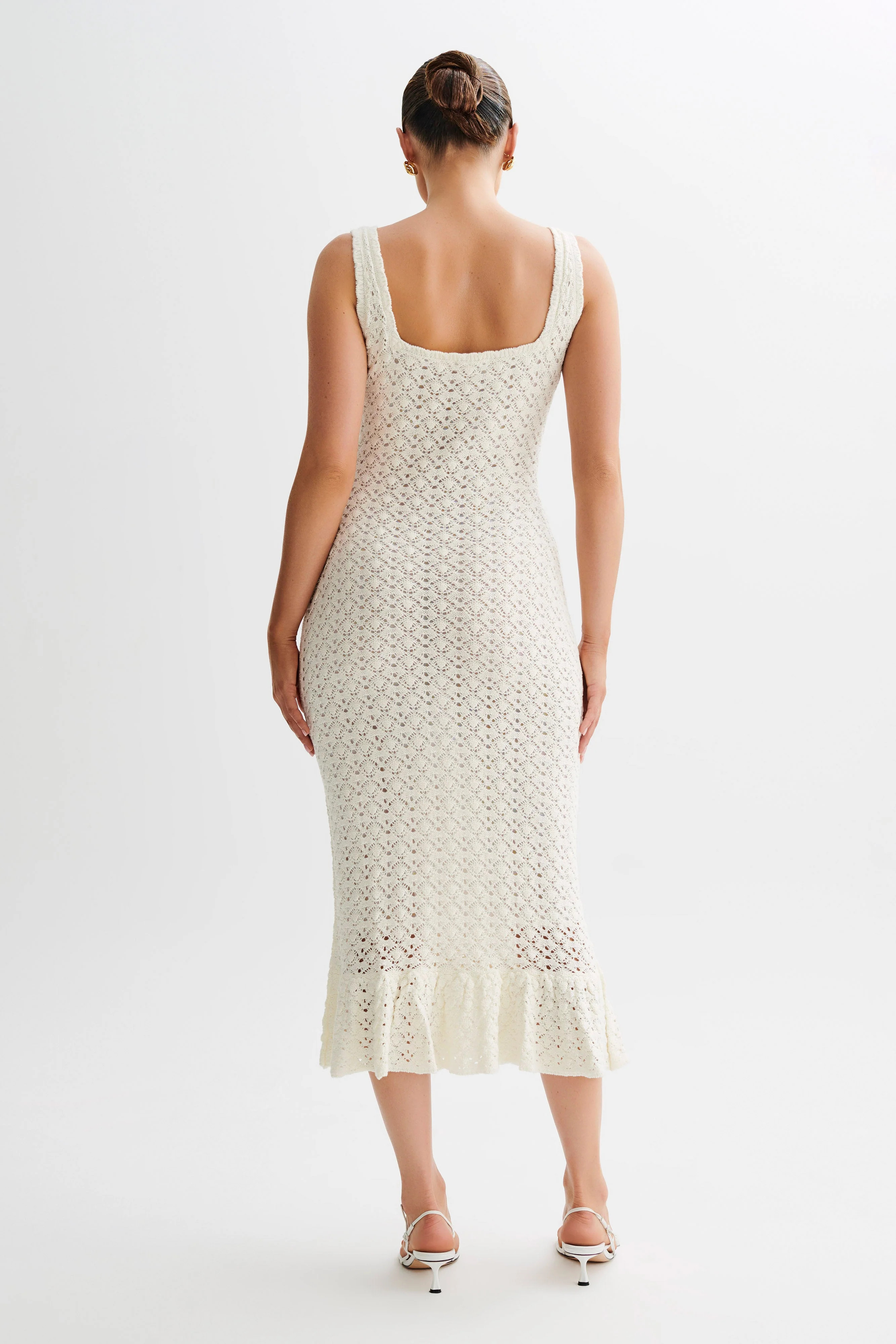 Sylvie Frill Knit Midi Dresses - Ivory | MESHKI US