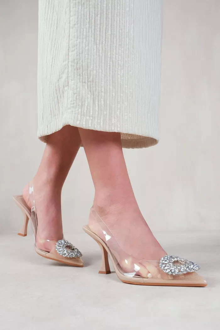 'Opal' Perspex Low Heel Sandals With Embellished Detail | Boohoo.com (UK & IE)