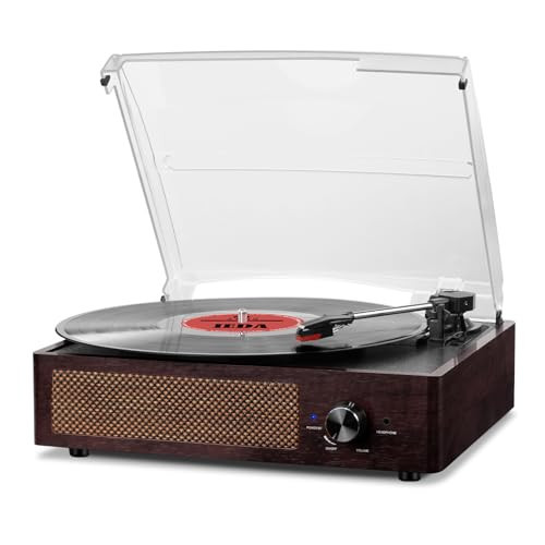 Vinyl Record Player Turntable with Built-in Bluetooth Receiver & 2 Stereo Speakers, 3 Speed 3 Size Portable Retro Record Player for Entertainment and Home Decoration | Amazon (US)