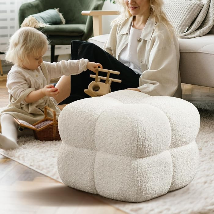Zesthouse Square Pouf Ottoman, Modern Ottoman Coffee Table for Living Room, Fuzzy Sherpa Couch Fo... | Amazon (US)