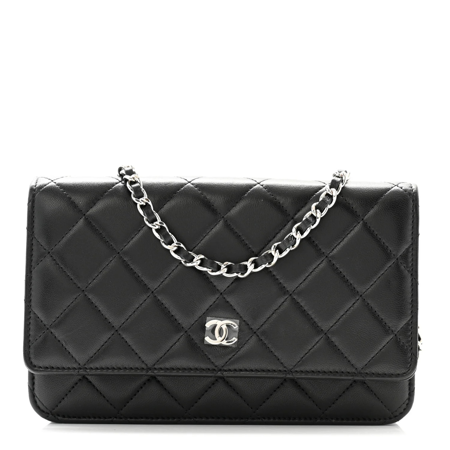 Lambskin Quilted Wallet On Chain WOC Black | FASHIONPHILE (US)