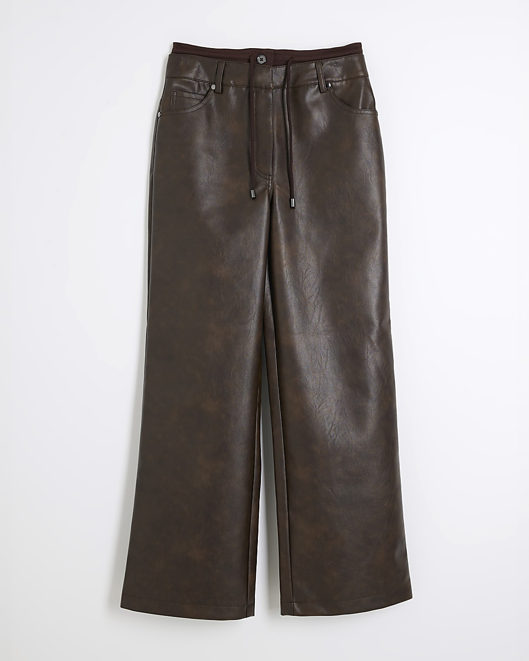 Brown Faux Leather Tailored Hybrid Trousers | River Island UK & IE