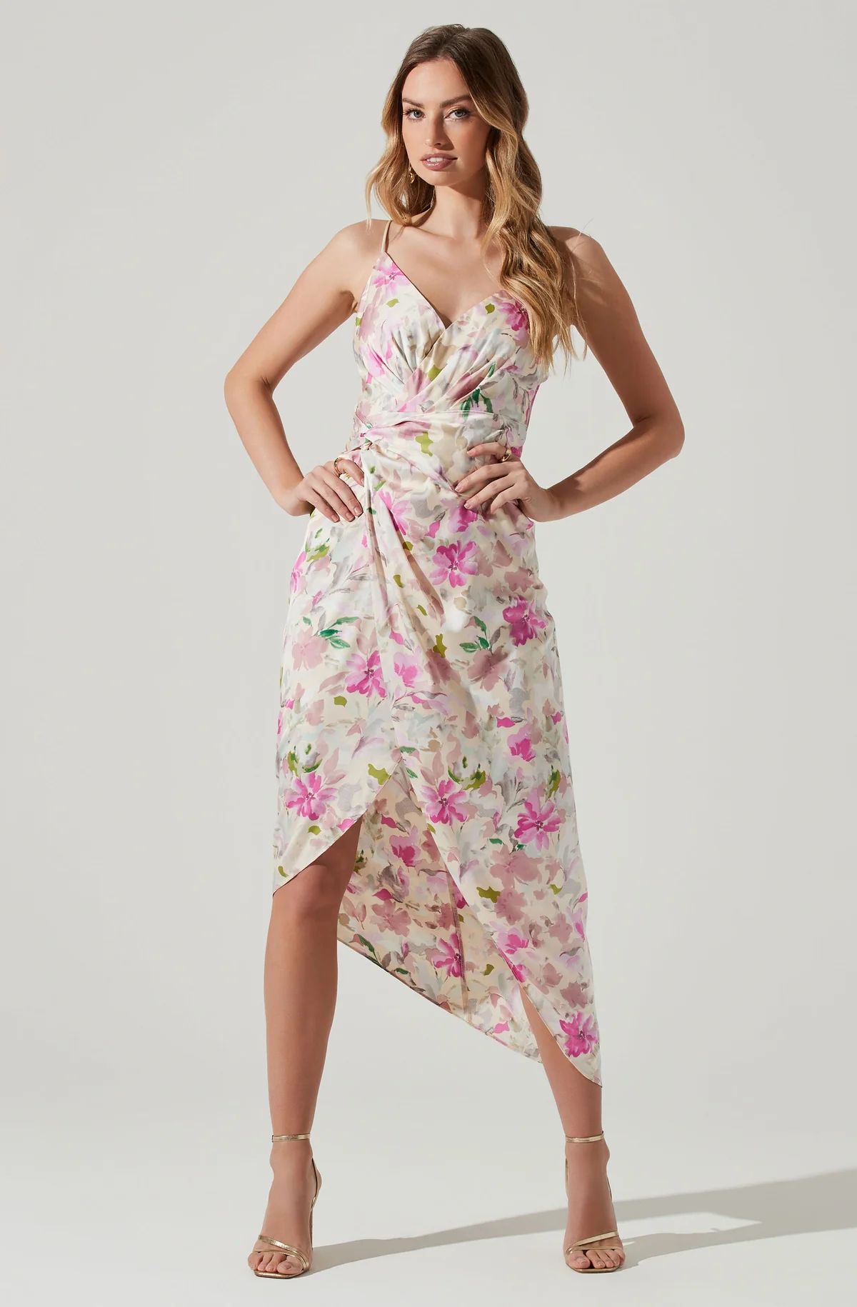 Giselle Floral Twist Front Midi Dress | ASTR The Label (US)