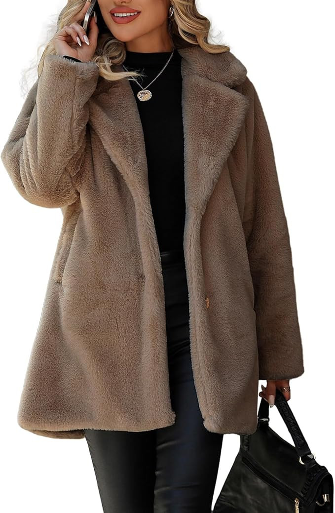 Women's Faux Fur Long Coat Button Down Lapel Fleece Sherpa Jacket | Amazon (US)
