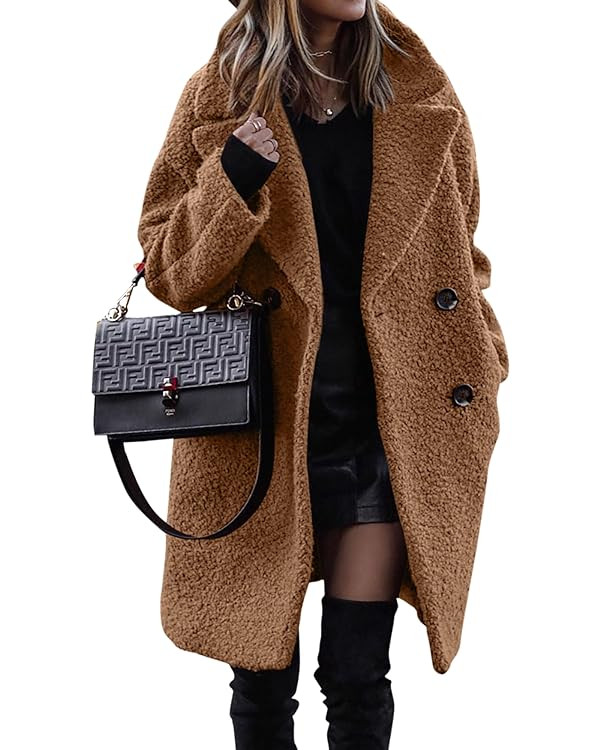 BTFBM Women 2024 Winter Faux Fur Coats Lapel Long Sleeve Fuzzy Fleece Outerwear Button Down Sherp... | Amazon (US)