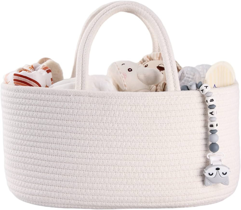 Baby Diaper Caddy Organizer for Girl Boy Cotton Rope Nursery Storage Bin Basket Portable Holder T... | Amazon (US)