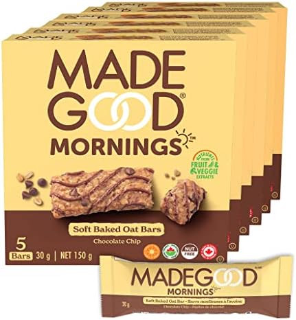 MadeGood Mornings Chocolate Chip Soft Baked Breakfast Bars, 30g x 30 Bars; Non-GMO, Nut Free, Organi | Amazon (CA)